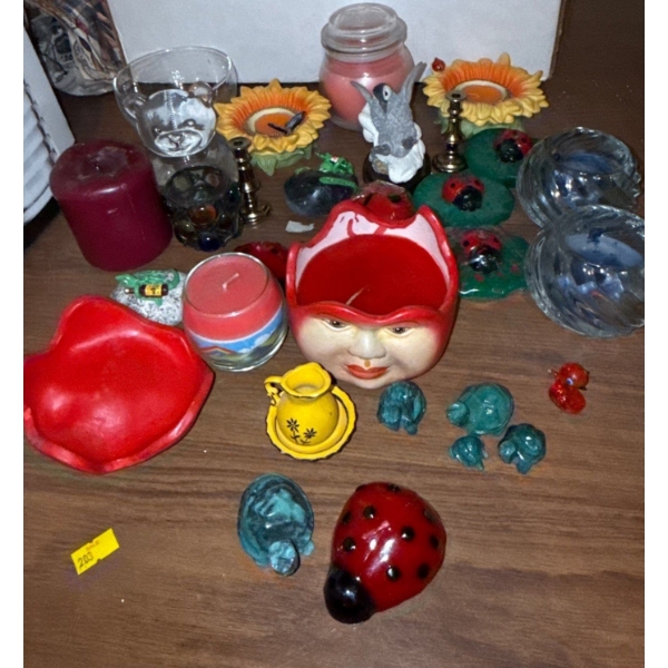 Home Decorative Items Incl. Candles, Stone Turtle Family (Baby head broken off) & More! 
