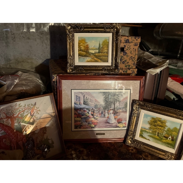 Collection of Art including 3D embroidery floral art print and two small original paintings beautifu