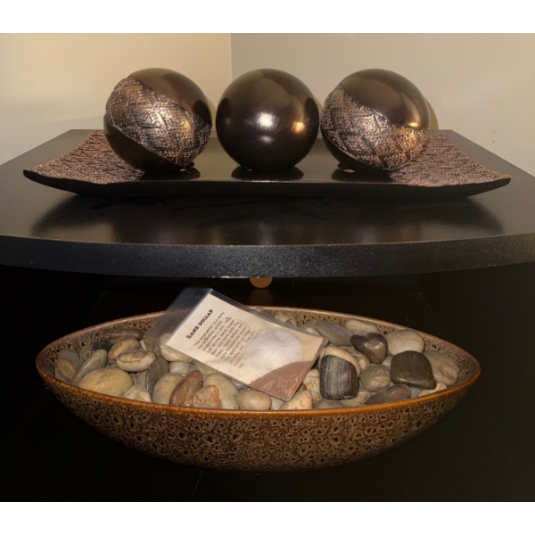 Decor Charms - Spherical Shelf Art On Platter w/ Oblong Rock Garden 17'Long