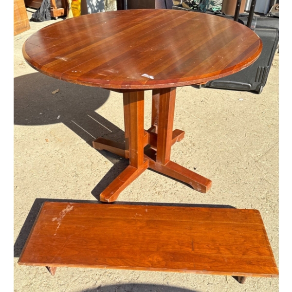 Ethan Allen Arts & Crafts Solid Cherry Round Pedestal Table w/ Extension Leaf