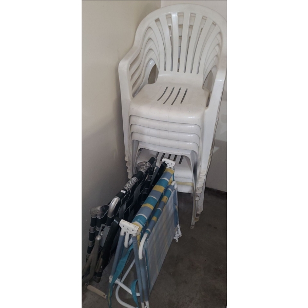 White Patio Stackable Chairs 22 W, 18 D, 31 T- Also Includes Folding Chairs 