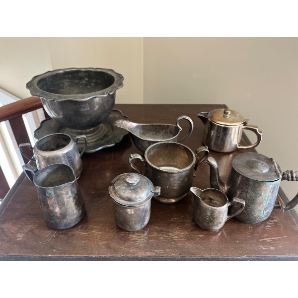 Vintage Canadian national railroad Company, and hotel, Vancouver, silver tea, pots, creamers, servin