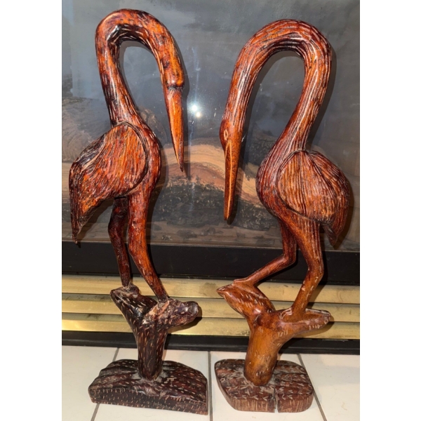 Teak Hand Carved Herons 20"Tall