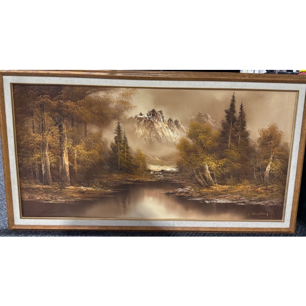  Original Framed Landscape Painting Oil on Canvas by S. Hamilton  52x28"tall