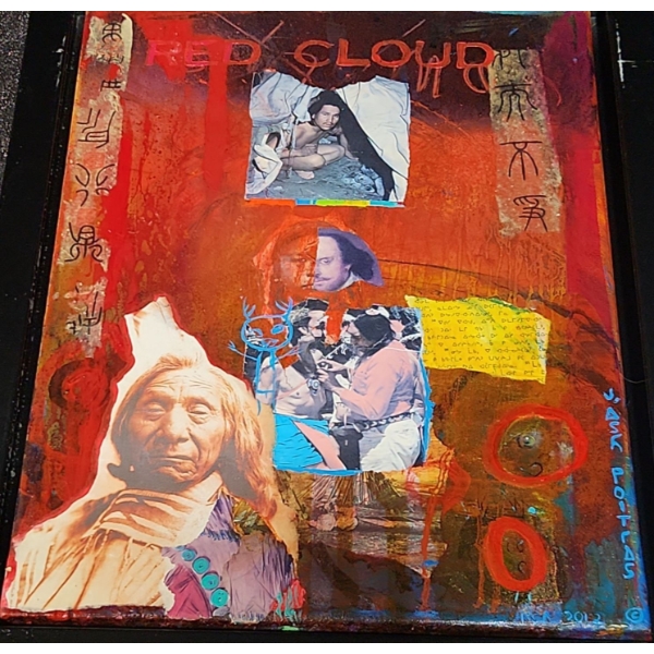 Signed Original " Red Cloud's Spirit" by Jane Ash Poitras Mixed Media On Canvas ( 12"W x 16"H)