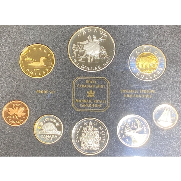 2001 Royal Canadian Mint Proof Set 92.5% Silver 1.694 Troy Ounces