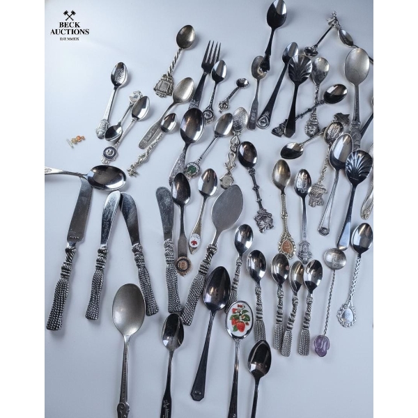  Large Collection Of Vintage Souvenir Spoons From Various Locations.
