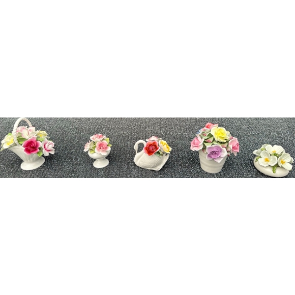English Bone China Ceramic Flower Arrangement Figurines, Set of 5