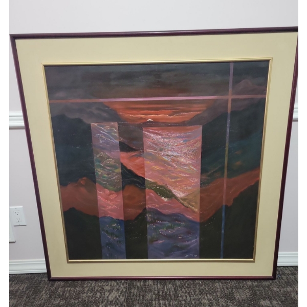 Gigantic Abstract Oil On Board Art Piece 49x49 Artist Illegible 