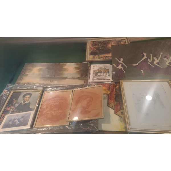 Selection of Art and Frames- Painting of Ballerinas 24 X 18, Antique Frame 36 x 20 (Some Damage) 