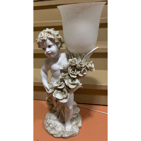 Cherub Resin Lamp with Glass Shade 26 T, 12 W
