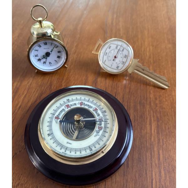 Vintage Wall Barometer W Germany, Vintage Brass Thermometer, German Alarm Clock Blessing Werke 1960s