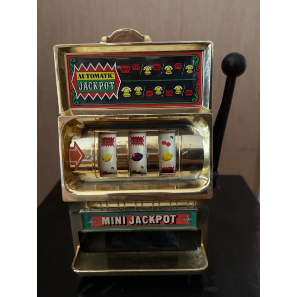 Mini Jackpot Machine (Spins) MACO, Japan w/ Fisher Price Toy & Toy Clothes 