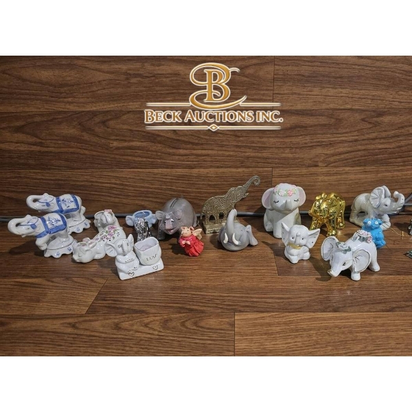 Elephant Figurines in Ceramic, Metal, and Resin - Group of 15