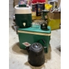 Image 1 : Vintage Coleman cooler with green vintage thermos, water, jug, black camp kettle and a small Coleman