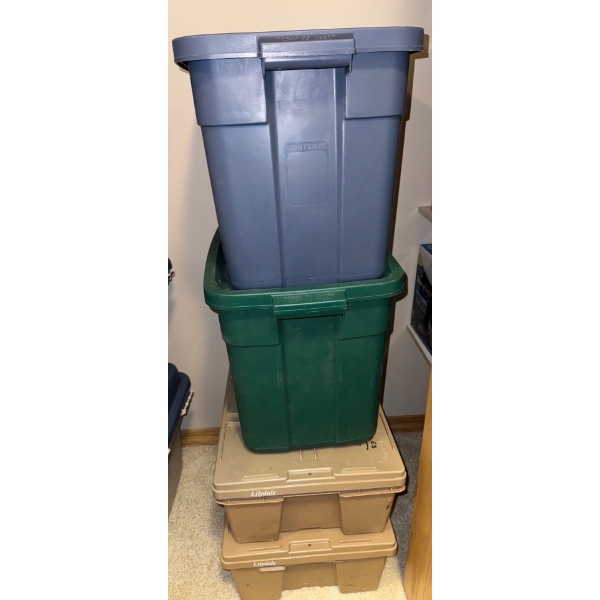 Totes Ma Goats! 2 Medium Rubbermaid "Roughneck" Totes and 2 Small Hard Case Totes