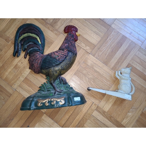 Rooster 14 T and Cat 5 T Cast Iron Doorstops 