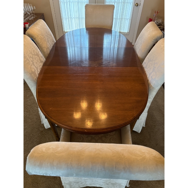 Solid Wood Extendable Dining Table with Six Upholstered Chairs