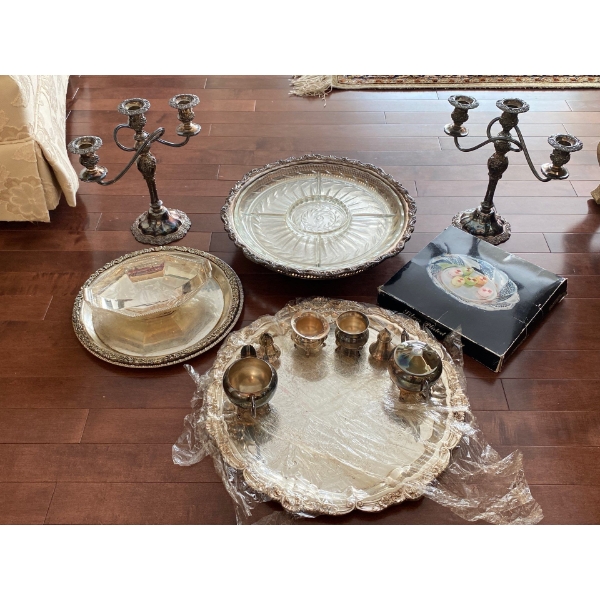 Silver Plate Platters Candelabra 