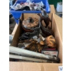 Image 2 : Massive Bin Of 100'S Of New Sun Glasses With Tags Box Of DVD'S Wooden Sculptures & Electrical Suppli