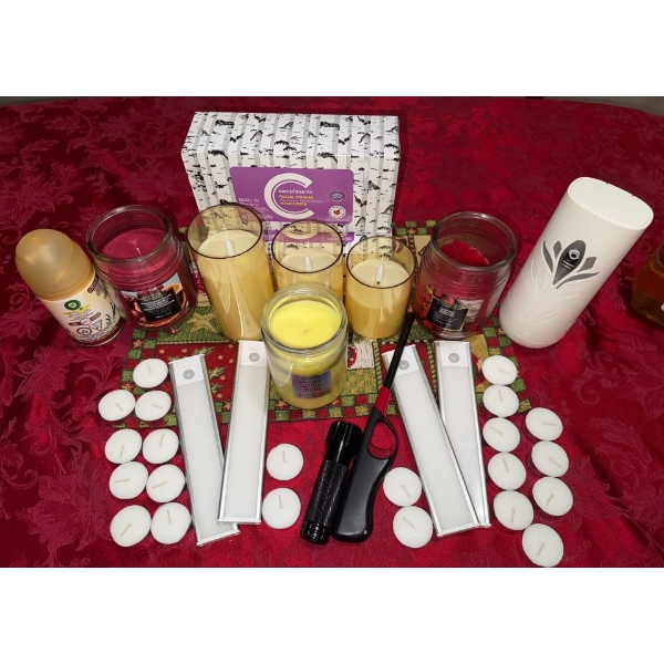 Comforting Candle Collection w/ New Boxes Of Kleenex Automatic Room Spray 
