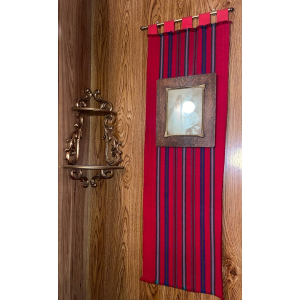 Antique Picture + Frame w/ Tapestry & Corner Shelf
