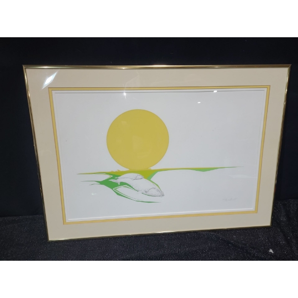 "Right Whale", Artist: Peter Parnell, 1/29, Lithograph Framed Under Glass  27 X 19