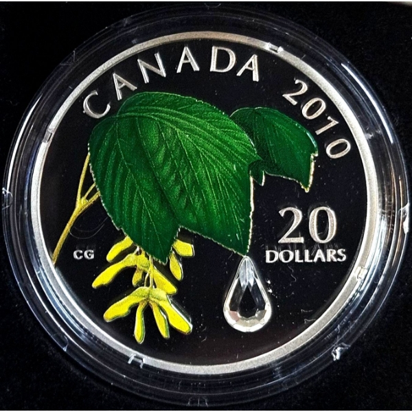 2010 $20 Maple Leaf Crystal Raindrop - 99.9% Fine Silver Coin