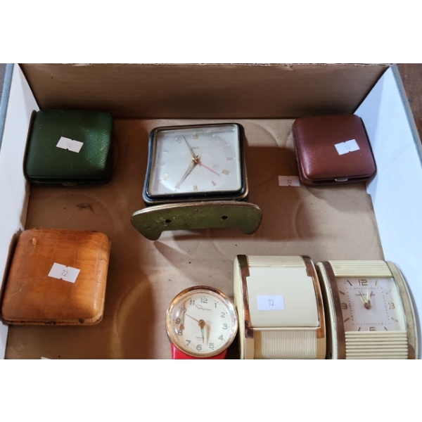- Selection of Vintage Travel and Alarm Clocks- Tallest: 4.5 W, 4.5 T 