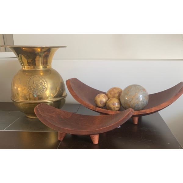 Home Decor Incl. Wooden Trays w/ Marble Balls, Brass Cigar Vase (10T)