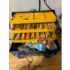 Image 10 : Fisherman's Must Haves -  Fat Tackle Box Loaded w/ Vintage Fishing Rod Hunting Knife & More