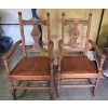 Image 1 : Carved Wood Armchairs with Leather Seats