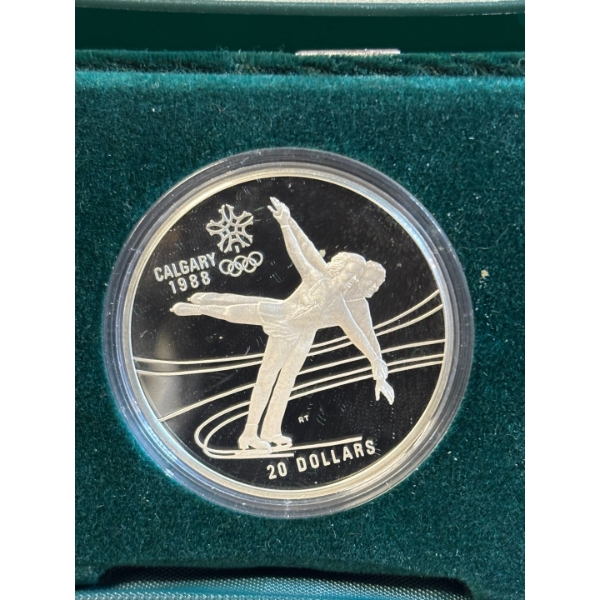 1987 CANADA 1988 CALGARY OLYMPICS Ice Skating OLD Proof Silver $20 Coin .925 33.63g