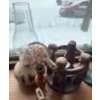 Image 1 : Stonewear Pottery Kerosine Lamp 15"tall w/ 'Circle Of Friends' Clay Garden Ornament 
