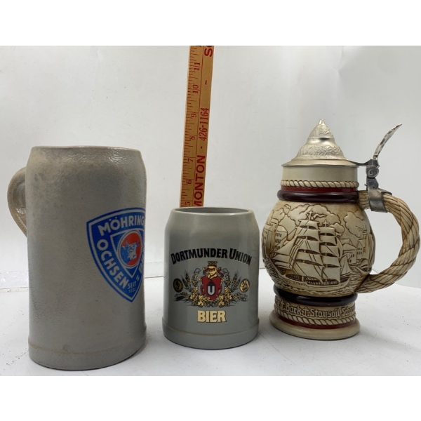 Set of 3 Beer Mugs Including Avon Mug; One Mug is Chipped Top & Bottom 