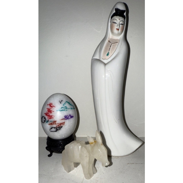 Porcelain Bodhisattva Of Compassion Guanyin Figurine 11T w/ Stone Ass & More