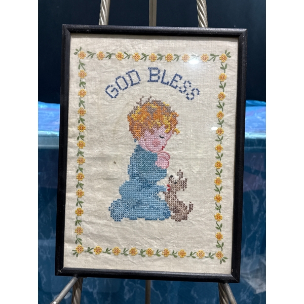 "God Bless" Needlepoint 10.5Wx14.5H