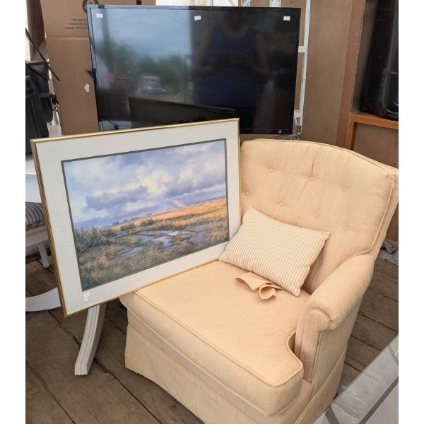 Samsung Televison, Upholstered Armchair and Framed Artwork Bundle 