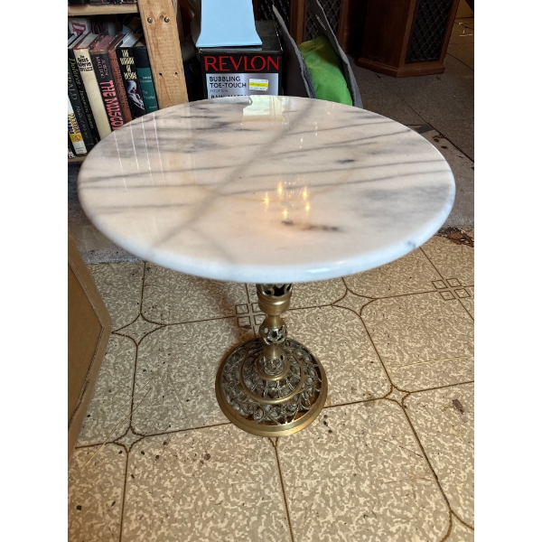 Marble Side Table 15” Diameter x 14” Tall Repairable