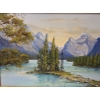 Image 2 : Framed Mountain & Lake Painting 32 w 26 1/2 h