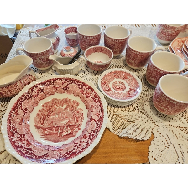 Adams English Scenic Staffordshire Red Transferware Set