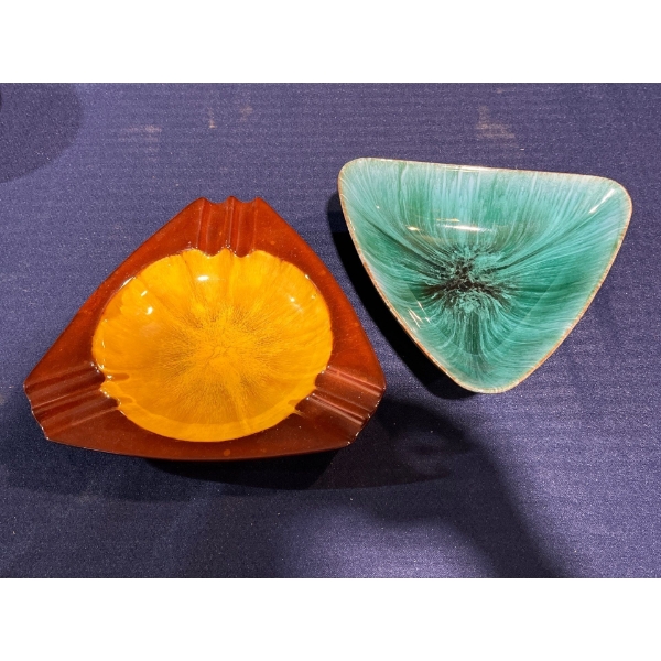 Blue Mountain Pottery Triangle Ashtray and Bowl - Turquoise & Burnt Orange
