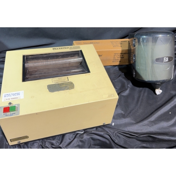 Vintage Intershred 33 Shredder, Paper Shredding Bags, and Towel Dispenser