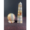 Image 1 : Two Mosaic Onyx Decorative Pieces - Obelisk and Sphere