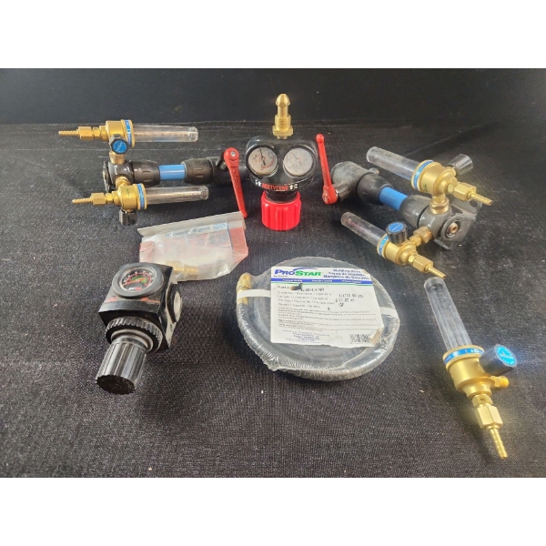 Collection of Welding Gas Regulators and Flowmeters, Including the ProStar OR14-61NRT Welding Hose