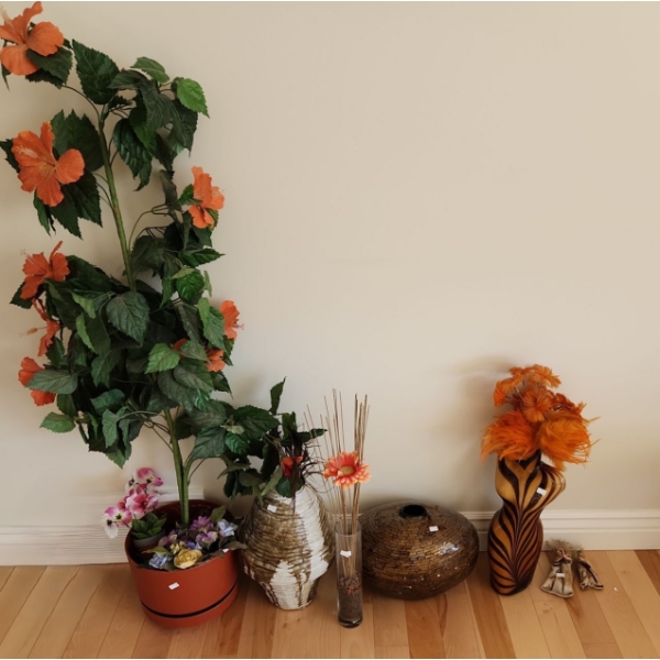 Artificial Plant 54 T, Brown Mosaic Vase 14 W, 9.5 T, Female Form Tiger Vase 18 T and More!
