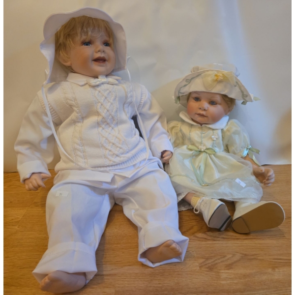 Brother and Sister Dressed Up Porcelain Dolls - Tallest is 24T 