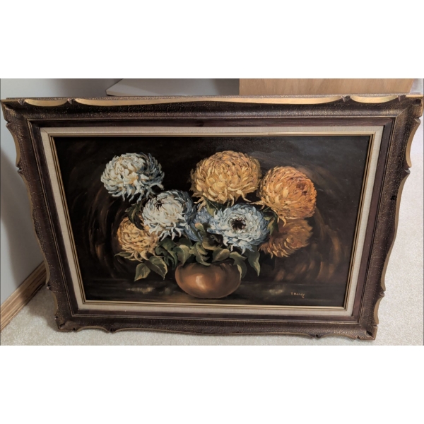 T. Hardy's Oil On Canvas Framed Floral Art In Antique Beveled Frame