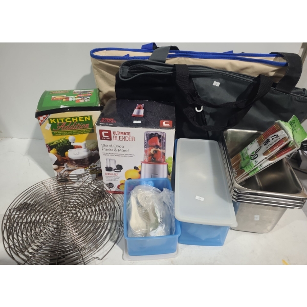 Mini Processor, Chefman Blender, Grocery Bags, Tupperware, Stainless Pans 12.5 W, 7 D, 6 T and More!