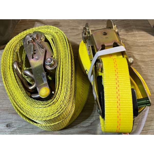 2 heavy duty ratchet straps one is brand new and the other one is slightly used
